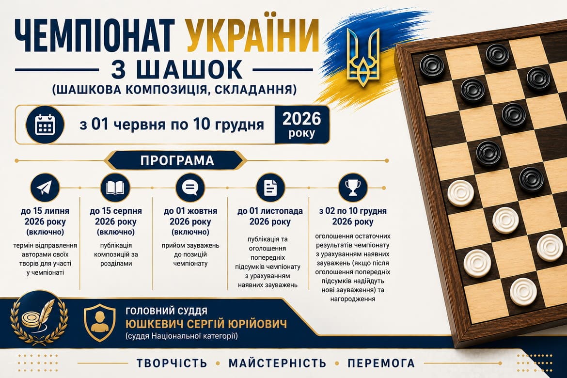 Чемпіонат України – 2026 з шашок (шашкова композиція, складання)